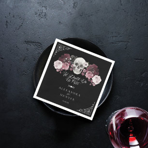 Til Death Watercolor Skull Rose Gothic Wedding Napkins