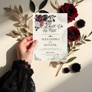 Til Death Watercolor Skull Rose Gothic Wedding Vellum Invitations