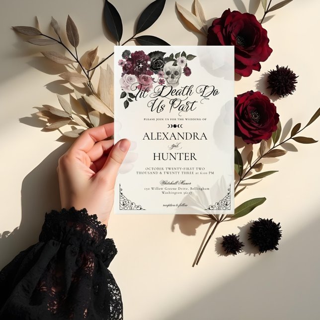 Til Death Watercolor Skull Rose Gothic Wedding Vellum Invitations (Til Death Watercolor Skull Rose Gothic Wedding Vellum Invitations)