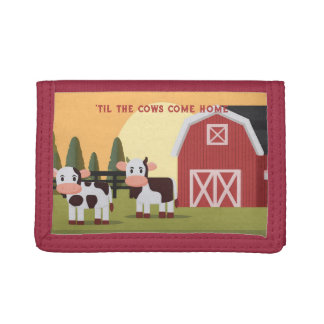 Til the Cows Come Home Two Cows Red Barn Sunrise Trifold Wallet