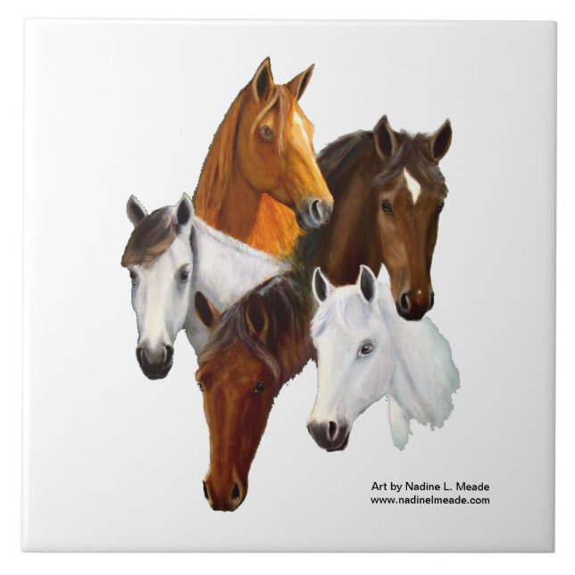 Tile, 5 Horse Heads Ceramic Tile (Front)
