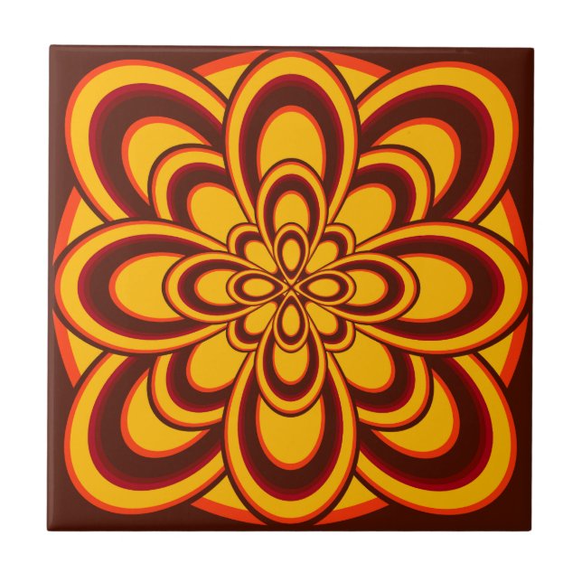 Tile, Abstract Flower 2, Orange Saffron Brown Ceramic Tile (Front)