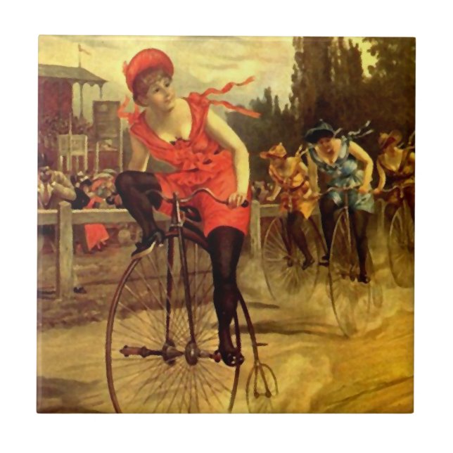 Tile Antique Womens Bike bicycle race racing (Front)