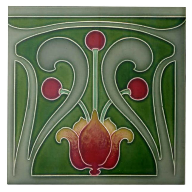 Tile art nouveau style decorative fireplace (Front)
