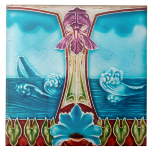 Tile art nouveau style decorative fireplace