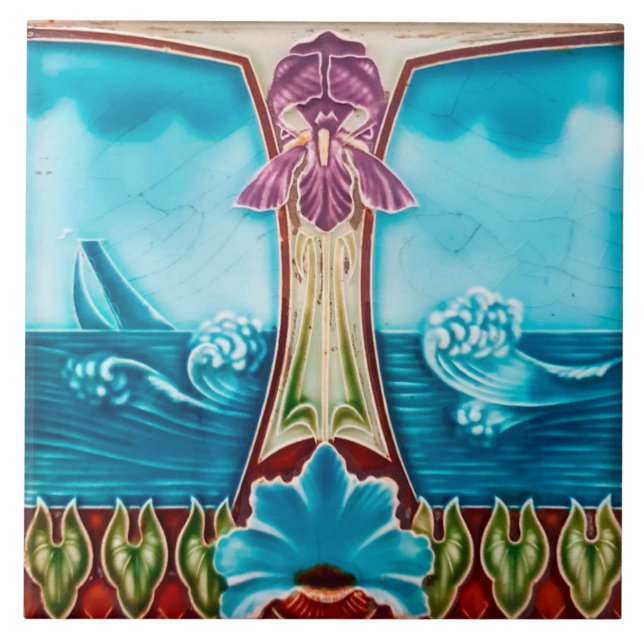 Tile art nouveau style decorative fireplace (Front)