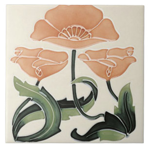 Tile art nouveau style decorative fireplace