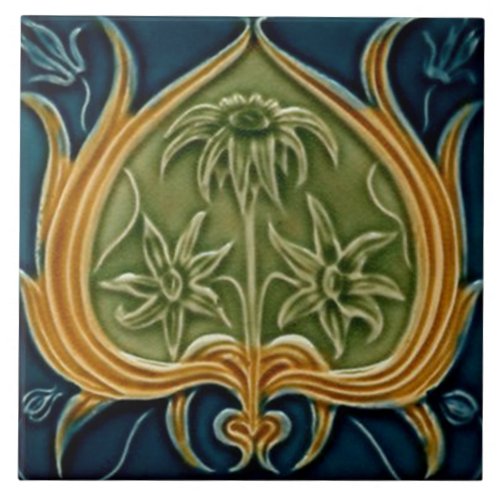 Tile art nouveau style decorative fireplace