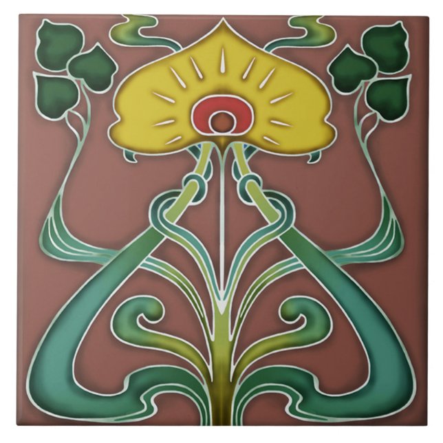 Tile art nouveau style decorative fireplace (Front)