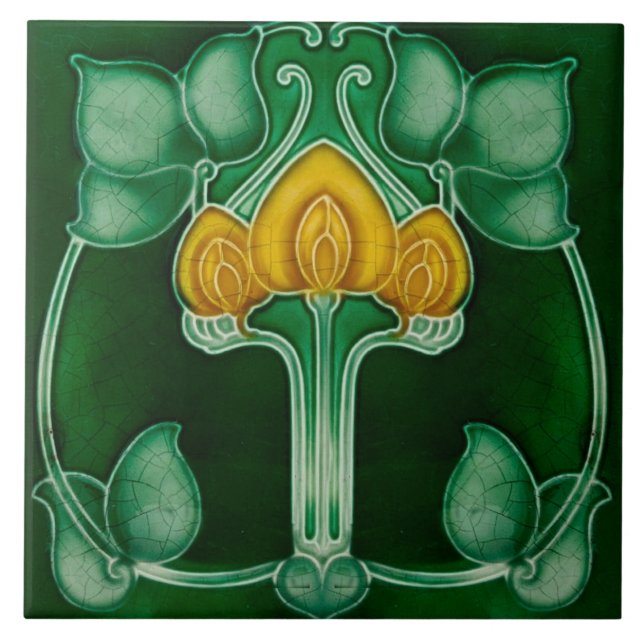 Tile art nouveau style decorative fireplace (Front)