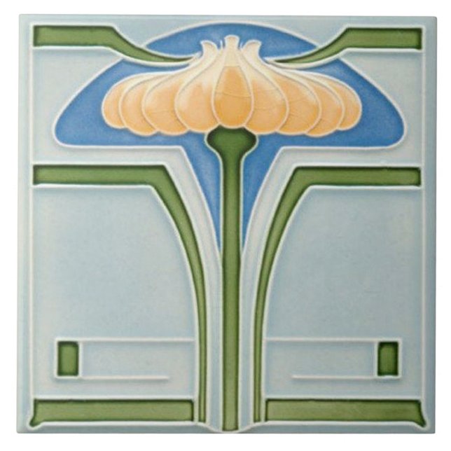Tile art nouveau style decorative fireplace (Front)