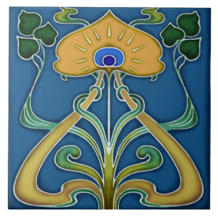 Tile art nouveau style decorative fireplace
