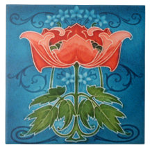 Tile art nouveau style decorative fireplace