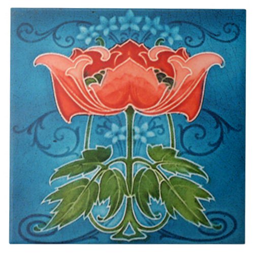 Tile art nouveau style decorative fireplace