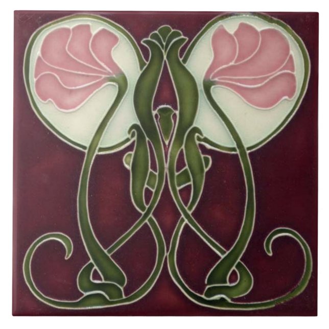Tile art nouveau style decorative fireplace (Front)