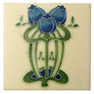 Tile art nouveau style decorative fireplace