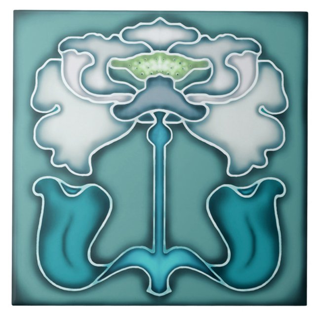 Tile art nouveau style decorative fireplace (Front)