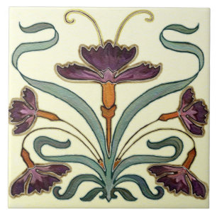 Tile art nouveau style decorative fireplace