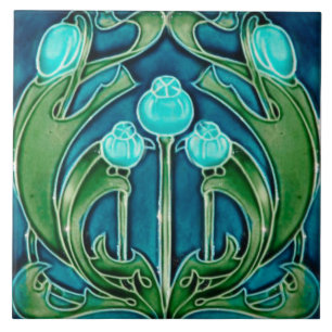 Tile art nouveau style decorative fireplace