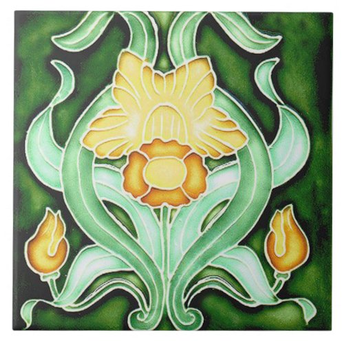 Tile art nouveau style decorative fireplace