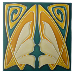 Tile art nouveau style decorative fireplace