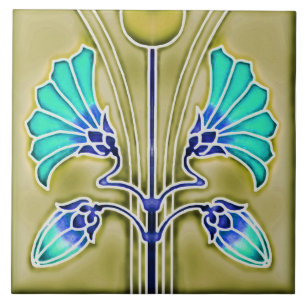 Tile art nouveau style decorative fireplace