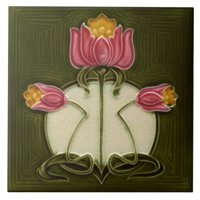 Tile art nouveau style decorative fireplace (Front)