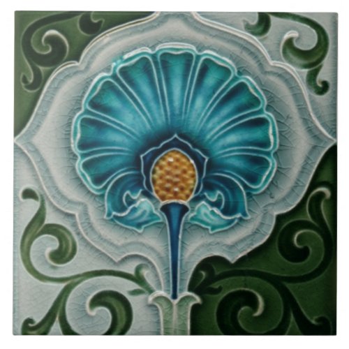 Tile art nouveau style decorative fireplace