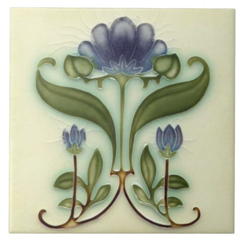 Tile art nouveau style decorative fireplace