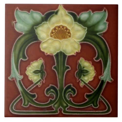 Tile art nouveau style decorative fireplace