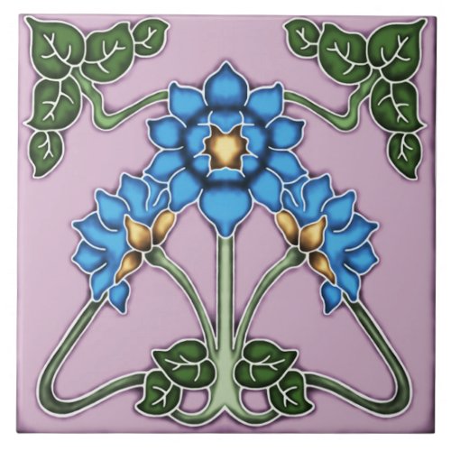 Tile art nouveau style decorative fireplace