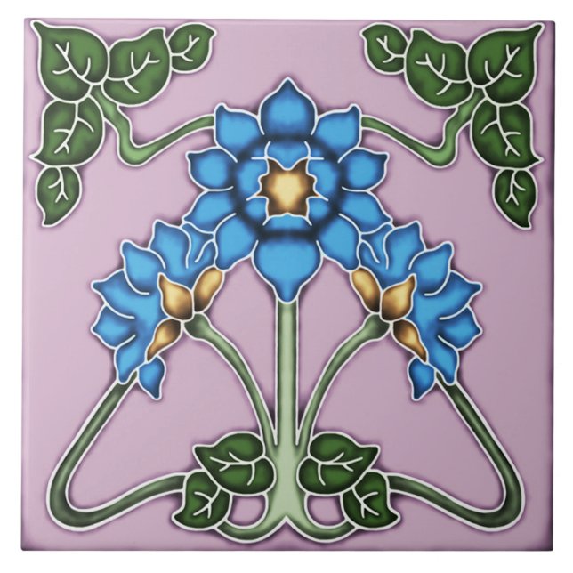 Tile art nouveau style decorative fireplace (Front)