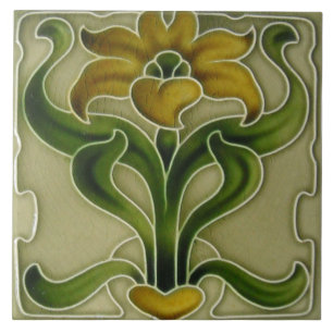 Tile art nouveau style decorative fireplace