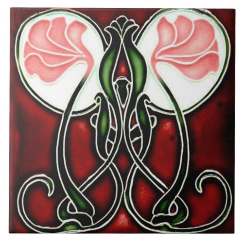 Tile art nouveau style decorative fireplace