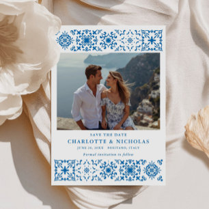 Tile Border Wedding Save the Date Letterpress Photo Cards