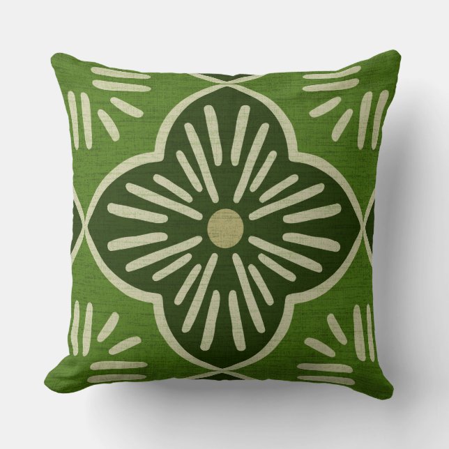 Tile casablanca graphic in green pattern throw pillow (Front)