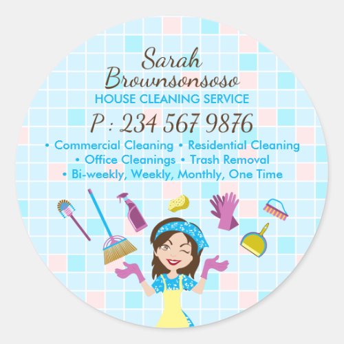 Tile Cleaning Business Janitorial Maid Advertising Classic Round Sticker