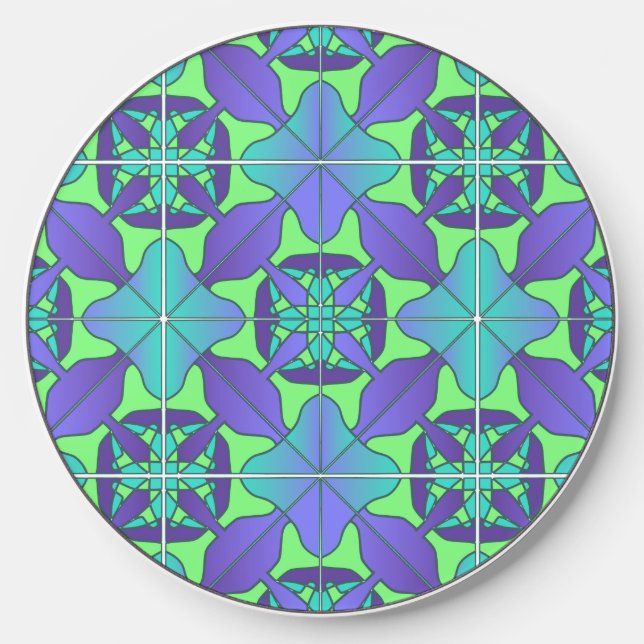Tile cool indigo &greens Custom Wireless Charger (Front)
