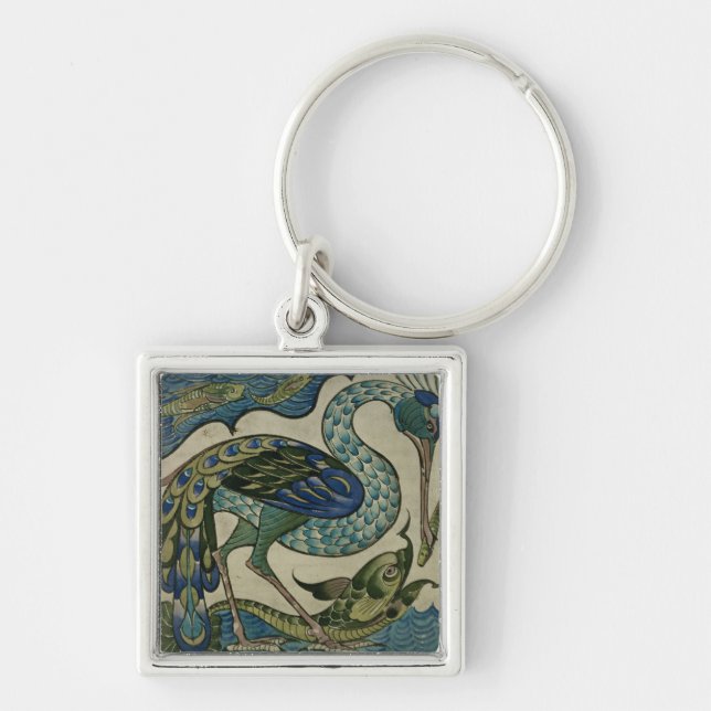 Tile design of heron and fish, by Walter Crane Keychain (Front)