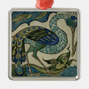 Tile design of heron and fish, by Walter Crane Metal Ornament