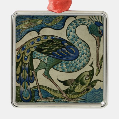 Tile design of heron and fish by Walter Crane Metal Ornament