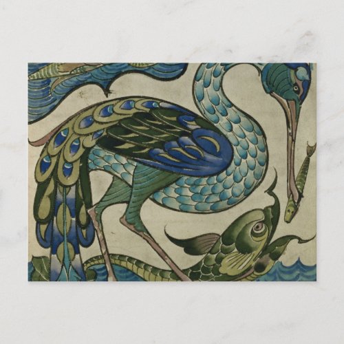 Tile design of heron and fish by Walter Crane Postcard