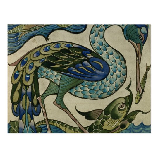 Tile design of heron and fish, by Walter Crane Postcard