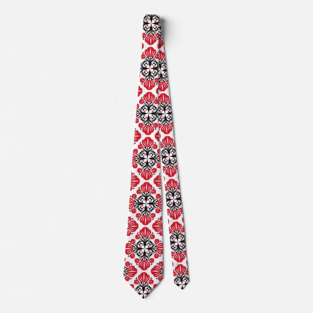 Tile floral pattern. Folk art bloom.  Neck Tie (Front)