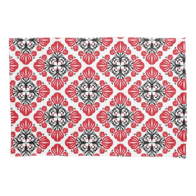Tile floral pattern. Folk art bloom.  Pillow Case (Front)