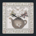 Tile for the kitchen square wall clock<br><div class="desc">Tile for the kitchen . kitchen ,  glass ,  imitation glass Cup ,  coffee ,  tile ,  butterfly ,  gray ,  beige ,  kitchen ,  service,  kettle,  tea,  coffee</div>