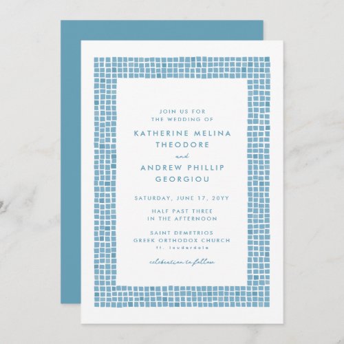 Tile frame simple Greek blue destination wedding Invitation