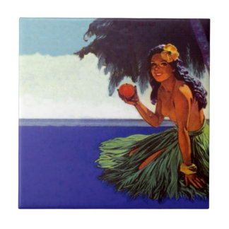 Tile Hawaiian Tropical Vintage Hula Girl Advertise