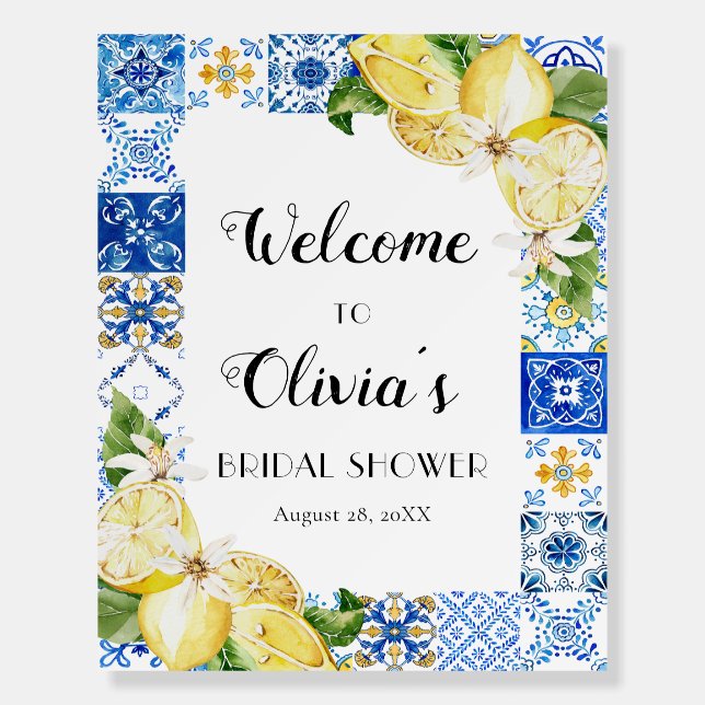Tile Lemon Main Squeeze Bridal Shower Welcome Sign (Front)