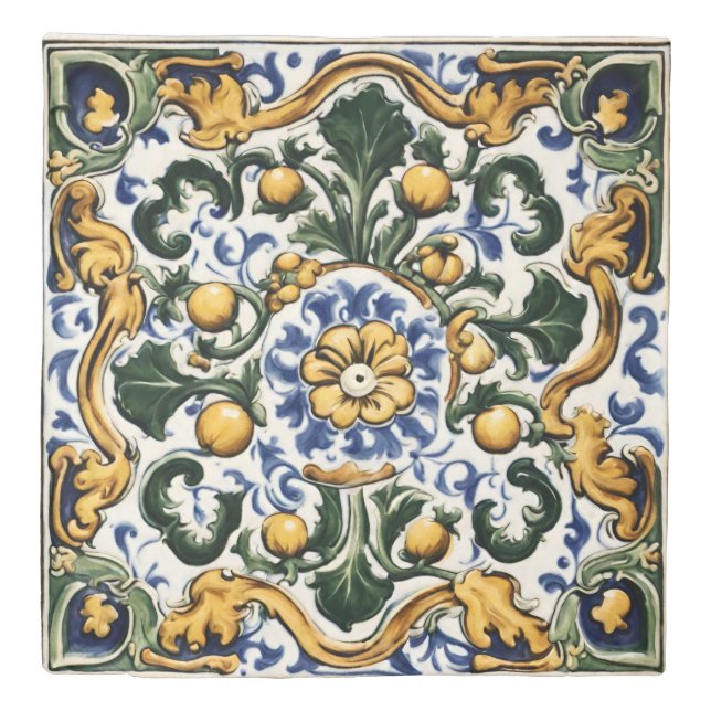 Tile, Majolica, Floral, Italian Style  Duvet Cover (Front)
